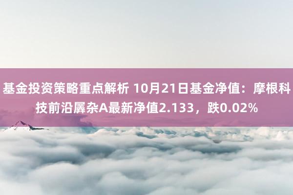 基金投资策略重点解析 10月21日基金净值：摩根科技前沿羼杂A最新净值2.133，跌0.02%