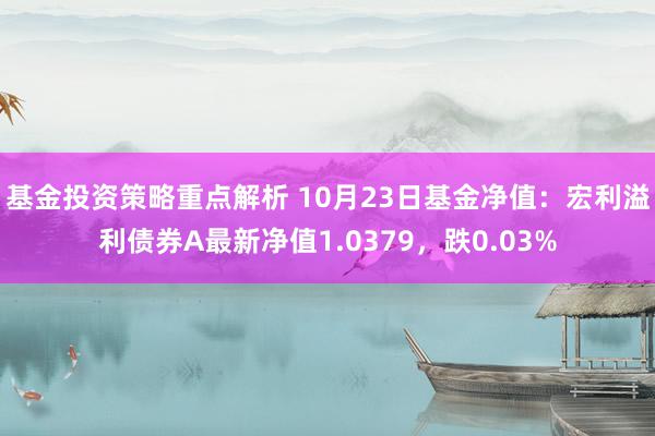 基金投资策略重点解析 10月23日基金净值：宏利溢利债券A最新净值1.0379，跌0.03%