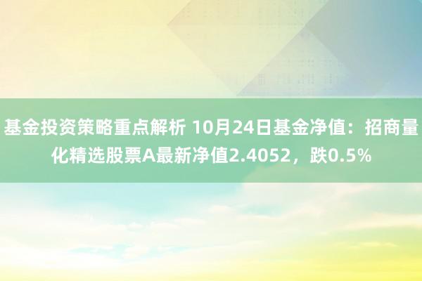 基金投资策略重点解析 10月24日基金净值：招商量化精选股票A最新净值2.4052，跌0.5%