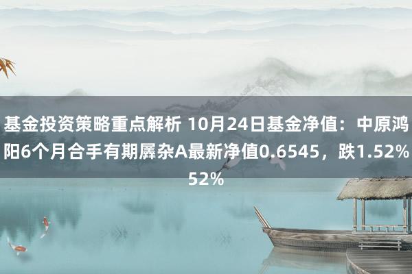 基金投资策略重点解析 10月24日基金净值：中原鸿阳6个月合手有期羼杂A最新净值0.6545，跌1.52%