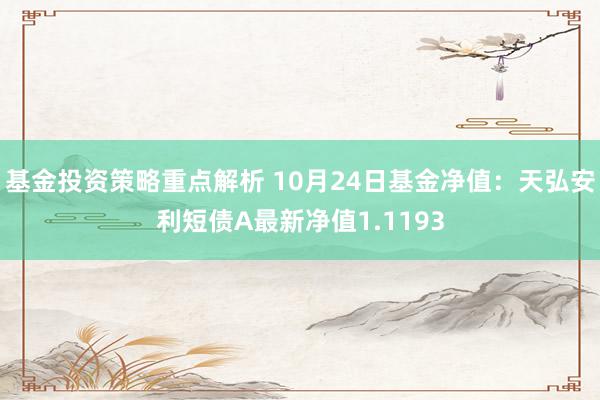 基金投资策略重点解析 10月24日基金净值：天弘安利短债A最新净值1.1193