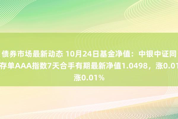 债券市场最新动态 10月24日基金净值：中银中证同行存单AAA指数7天合手有期最新净值1.0498，涨0.01%