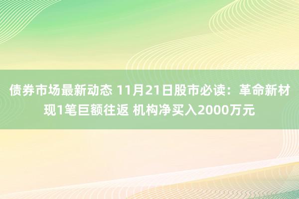 债券市场最新动态 11月21日股市必读：革命新材现1笔巨额往返 机构净买入2000万元