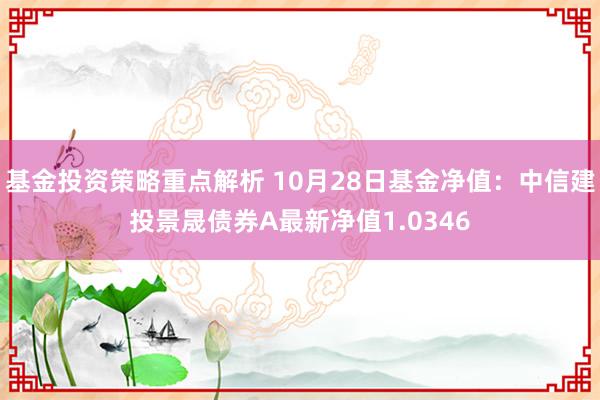 基金投资策略重点解析 10月28日基金净值：中信建投景晟债券A最新净值1.0346