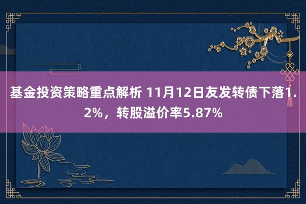 基金投资策略重点解析 11月12日友发转债下落1.2%，转股溢价率5.87%