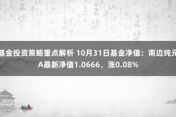 基金投资策略重点解析 10月31日基金净值：南边纯元A最新净值1.0666，涨0.08%