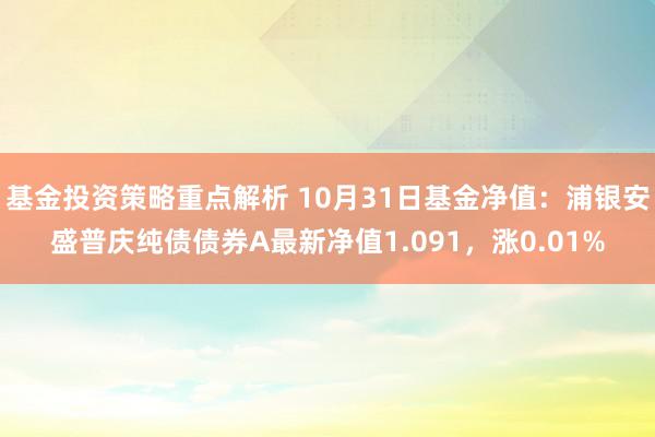 基金投资策略重点解析 10月31日基金净值：浦银安盛普庆纯债债券A最新净值1.091，涨0.01%