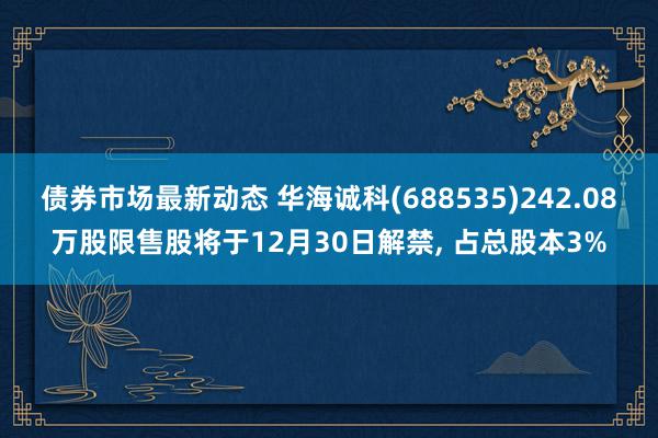 债券市场最新动态 华海诚科(688535)242.08万股限售股将于12月30日解禁, 占总股本3%