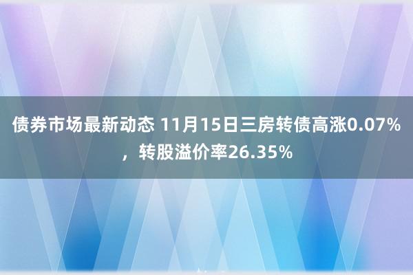 债券市场最新动态 11月15日三房转债高涨0.07%，转股溢价率26.35%