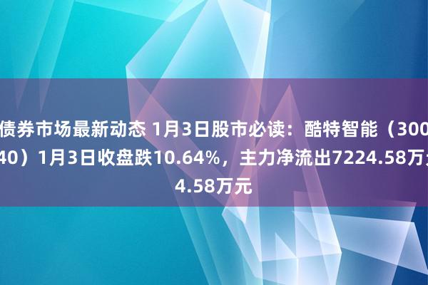 债券市场最新动态 1月3日股市必读：酷特智能（300840）1月3日收盘跌10.64%，主力净流出7224.58万元