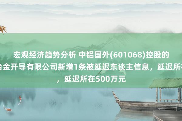 宏观经济趋势分析 中铝国外(601068)控股的中色十二冶金开导有限公司新增1条被延迟东谈主信息，延迟所在500万元