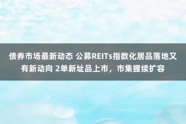 债券市场最新动态 公募REITs指数化居品落地又有新动向 2单新址品上市，市集握续扩容