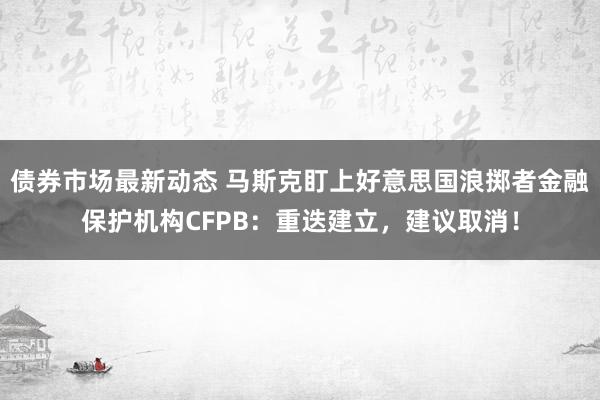 债券市场最新动态 马斯克盯上好意思国浪掷者金融保护机构CFPB：重迭建立，建议取消！