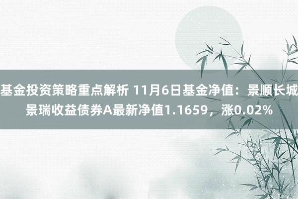 基金投资策略重点解析 11月6日基金净值：景顺长城景瑞收益债券A最新净值1.1659，涨0.02%