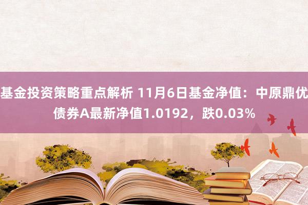 基金投资策略重点解析 11月6日基金净值：中原鼎优债券A最新净值1.0192，跌0.03%