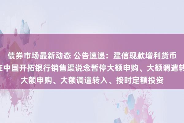 债券市场最新动态 公告速递：建信现款增利货币基金B类基金份额在中国开拓银行销售渠说念暂停大额申购、大额调遣转入、按时定额投资