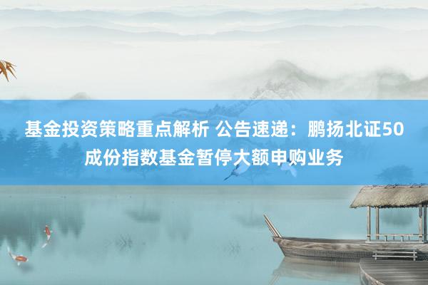 基金投资策略重点解析 公告速递：鹏扬北证50成份指数基金暂停大额申购业务