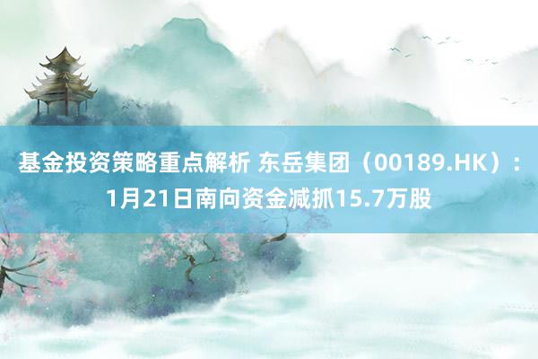 基金投资策略重点解析 东岳集团（00189.HK）：1月21日南向资金减抓15.7万股