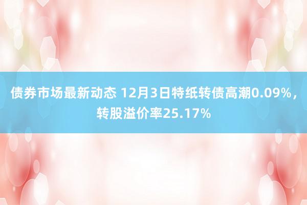 债券市场最新动态 12月3日特纸转债高潮0.09%，转股溢价率25.17%