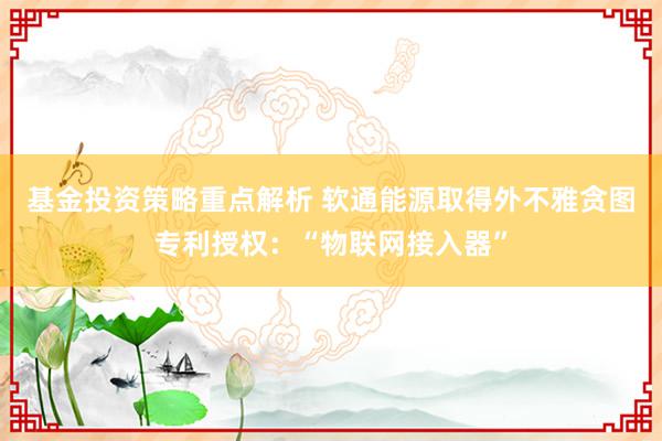 基金投资策略重点解析 软通能源取得外不雅贪图专利授权：“物联网接入器”