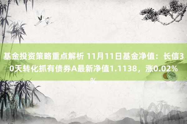 基金投资策略重点解析 11月11日基金净值：长信30天转化抓有债券A最新净值1.1138，涨0.02%