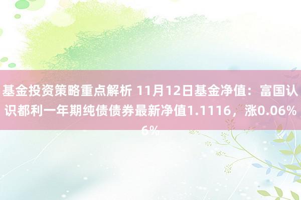 基金投资策略重点解析 11月12日基金净值：富国认识都利一年期纯债债券最新净值1.1116，涨0.06%