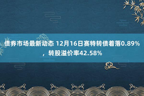 债券市场最新动态 12月16日赛特转债着落0.89%，转股溢价率42.58%