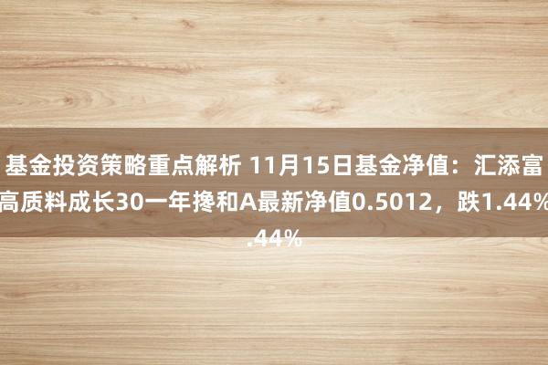 基金投资策略重点解析 11月15日基金净值：汇添富高质料成长30一年搀和A最新净值0.5012，跌1.44%