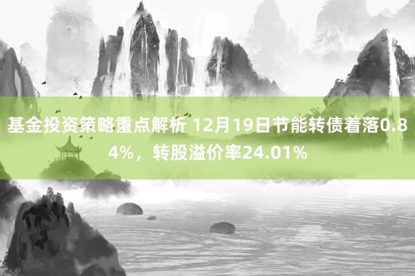 基金投资策略重点解析 12月19日节能转债着落0.84%，转股溢价率24.01%