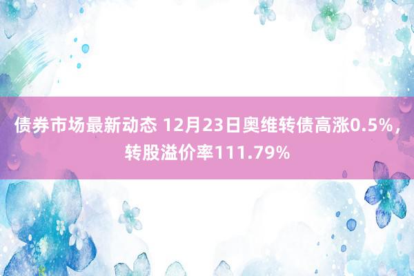 债券市场最新动态 12月23日奥维转债高涨0.5%，转股溢价率111.79%