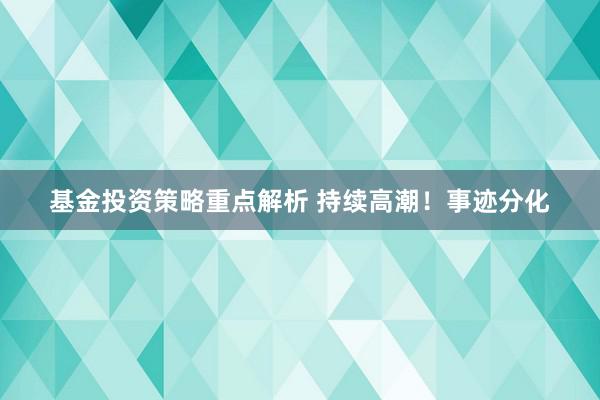 基金投资策略重点解析 持续高潮！事迹分化