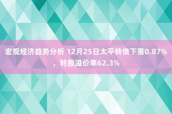 宏观经济趋势分析 12月25日太平转债下落0.87%，转股溢价率62.3%