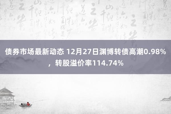 债券市场最新动态 12月27日渊博转债高潮0.98%，转股溢价率114.74%