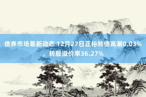 债券市场最新动态 12月27日正裕转债高潮0.03%，转股溢价率36.27%