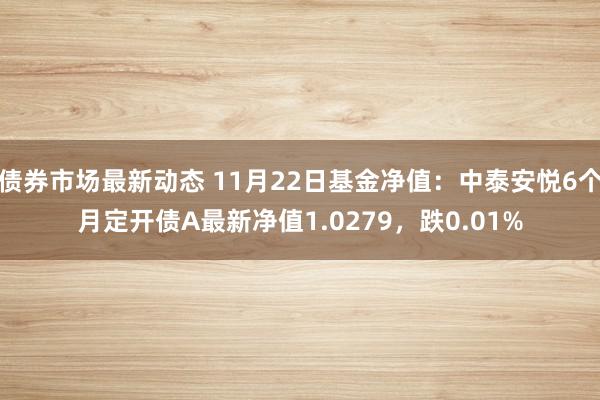 债券市场最新动态 11月22日基金净值：中泰安悦6个月定开债A最新净值1.0279，跌0.01%