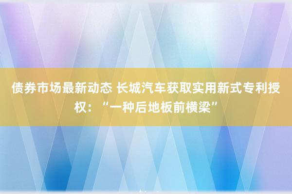 债券市场最新动态 长城汽车获取实用新式专利授权：“一种后地板前横梁”