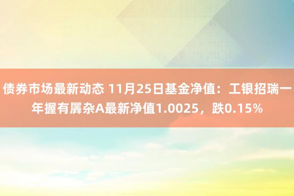 债券市场最新动态 11月25日基金净值：工银招瑞一年握有羼杂A最新净值1.0025，跌0.15%