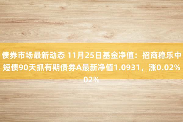 债券市场最新动态 11月25日基金净值：招商稳乐中短债90天抓有期债券A最新净值1.0931，涨0.02%